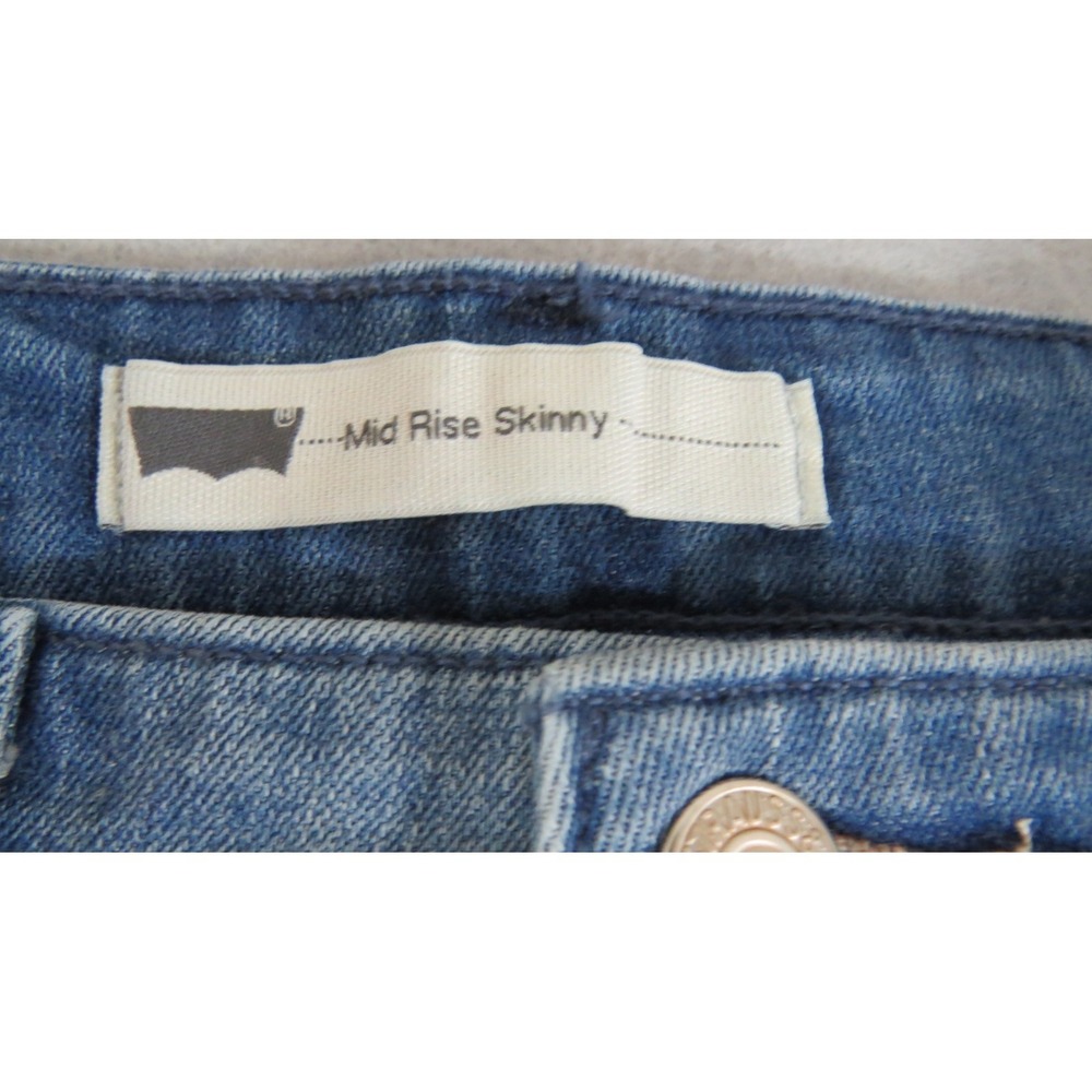 Levis Mid Rise Skinny Jeans Womens Blue Distressed Stretch Embroidered Denim 28 - Picture 3 of 12